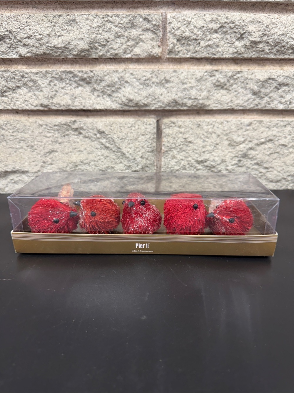 Pier 1 Imports Red Bird Clip Christmas Ornaments – Set of 5 – Original Box